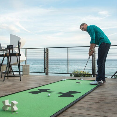 Jordan Spieth and Kelly Rohrbach have a putting contest on custom Under Armour, BirdieBall Putting Green