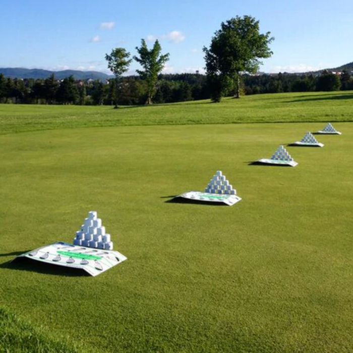 Golf driving range using StrikePads and BirdieBalls 